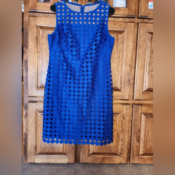 Lauren Ralph Lauren Blue Geometric Dress Size 14P - Picture 13 of 13